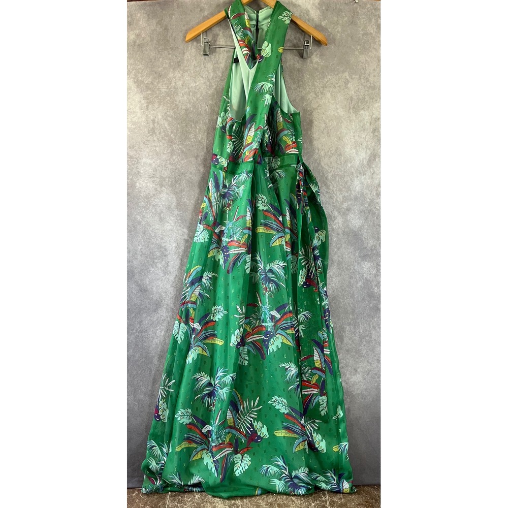 NVL Nuvola Tropical Halter Maxi Dress Womens 46 Green Metallic Floral Italy